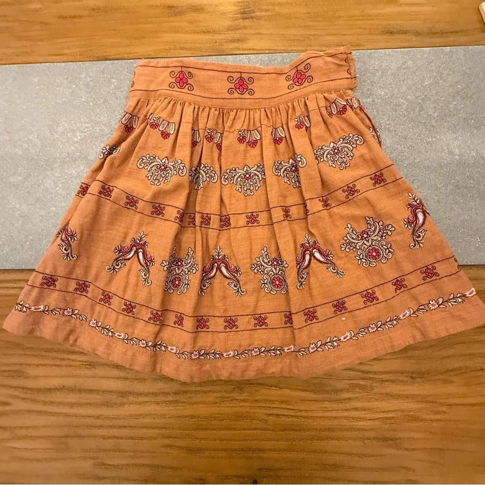 Anthropologie Meghan Embroidered Faux Wrap Mini Skirt Rust Orange Size 4 - Picture 6 of 16
